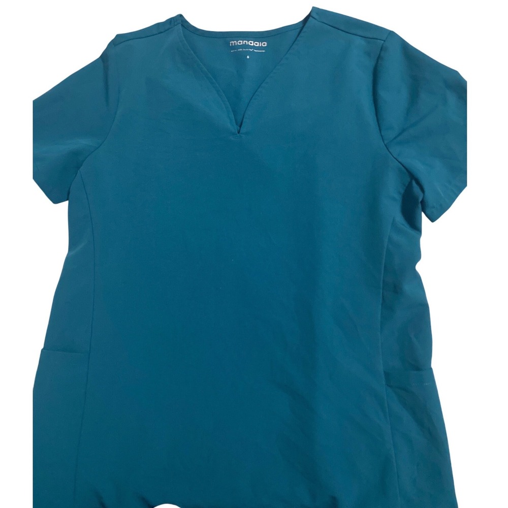 Mandala‎ Equa-Tek Scrub Top Womens Small Turquoise Blue V-Neck PCWT6-S